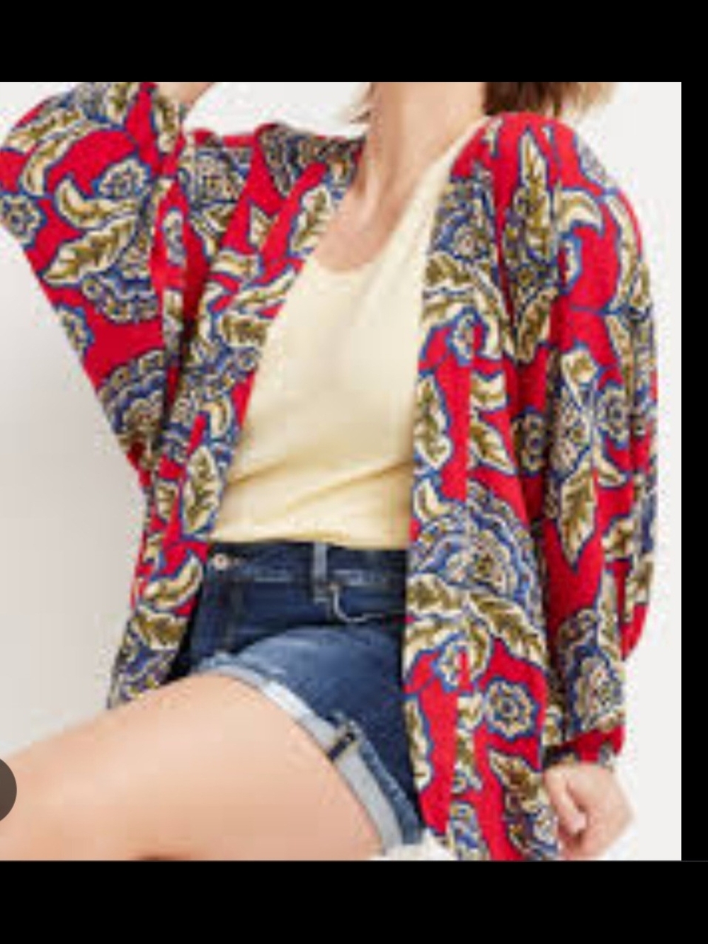 Maurices Red Paisley Open-Front Cardigan